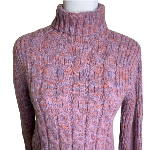 Levi's Lavender Melange Turtleneck Chunky Cable Knit Pullover Sweater Womens M - Picture 2 of 9